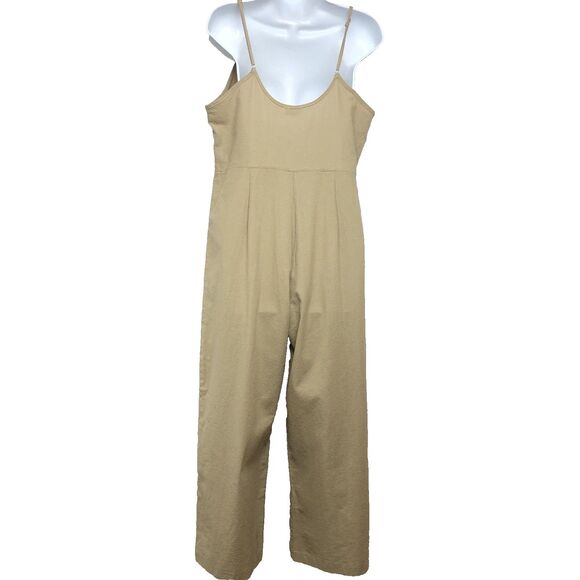 Hem & Thread Large Tan Womens Romper Jumper Cropped Overalls Pant NWOT - Picture 2 of 12